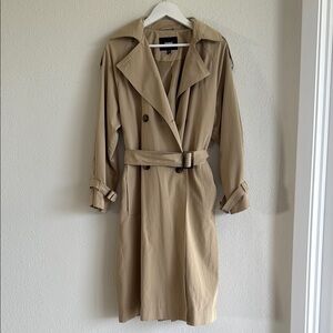 Mavi Long Tan Oversized Trench Coat with Epaulettes and Cuffed Sleeves